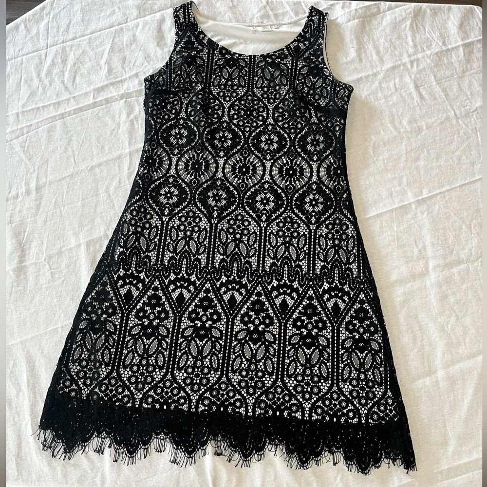 Miss Pinky Black and White Lace Overlay Dress